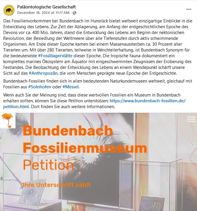 Bundenbach-Fossilien_Aufruf Paläontologische Gesellschaft